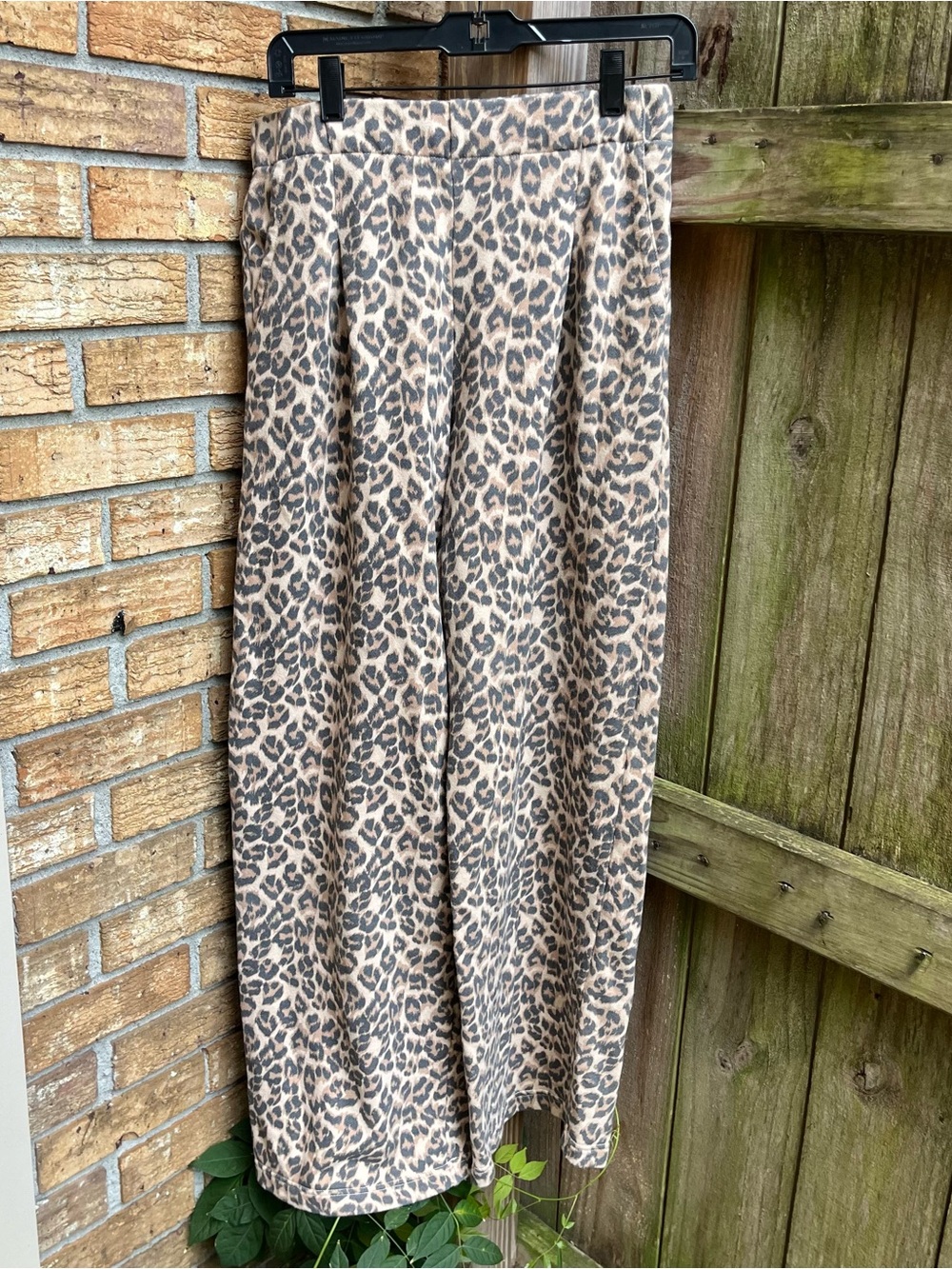 Aerie Wide Leg Leopard Print Sweatpants in Beige and Black